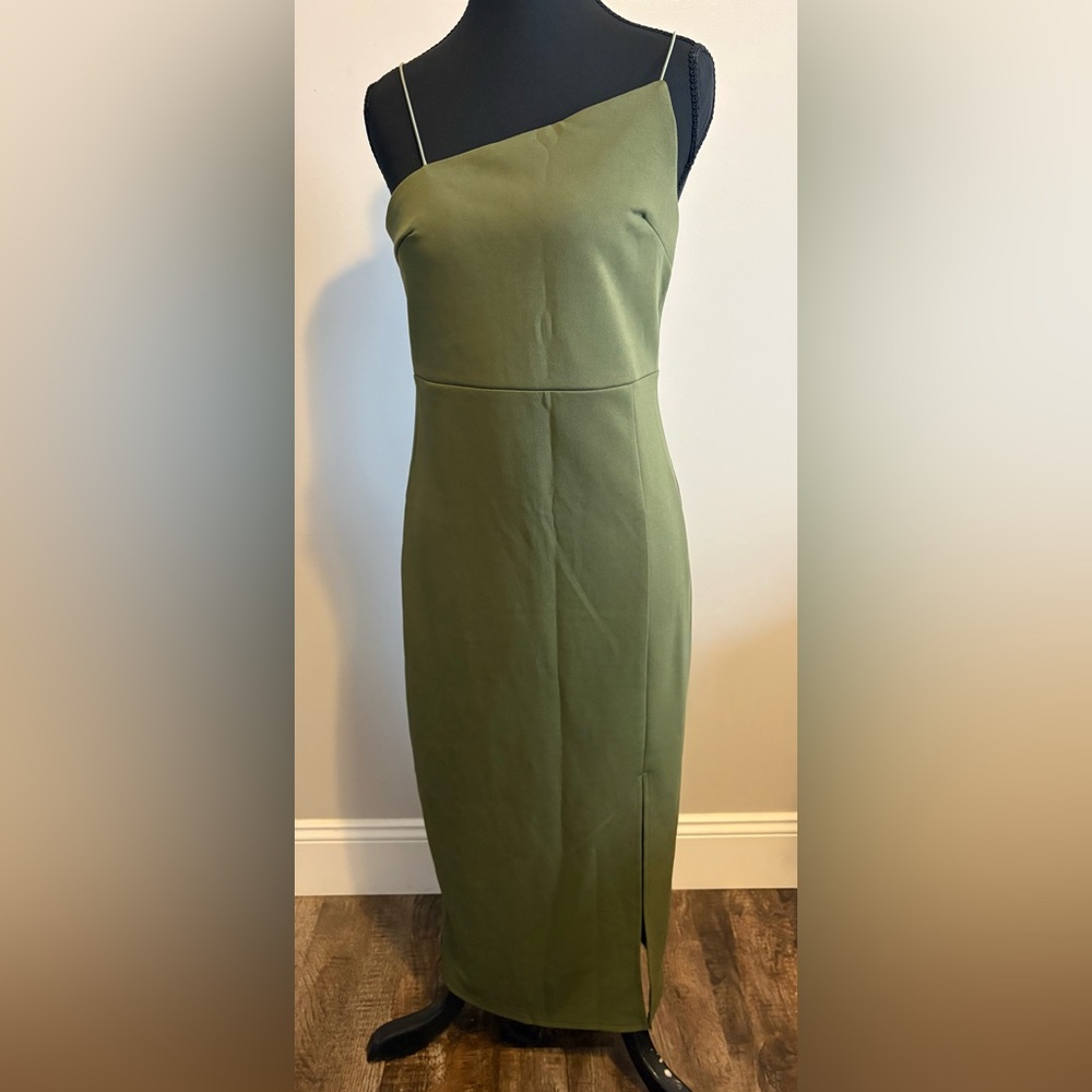 LYANER Olive Green Spaghetti Strap Midi Dress – Size Medium